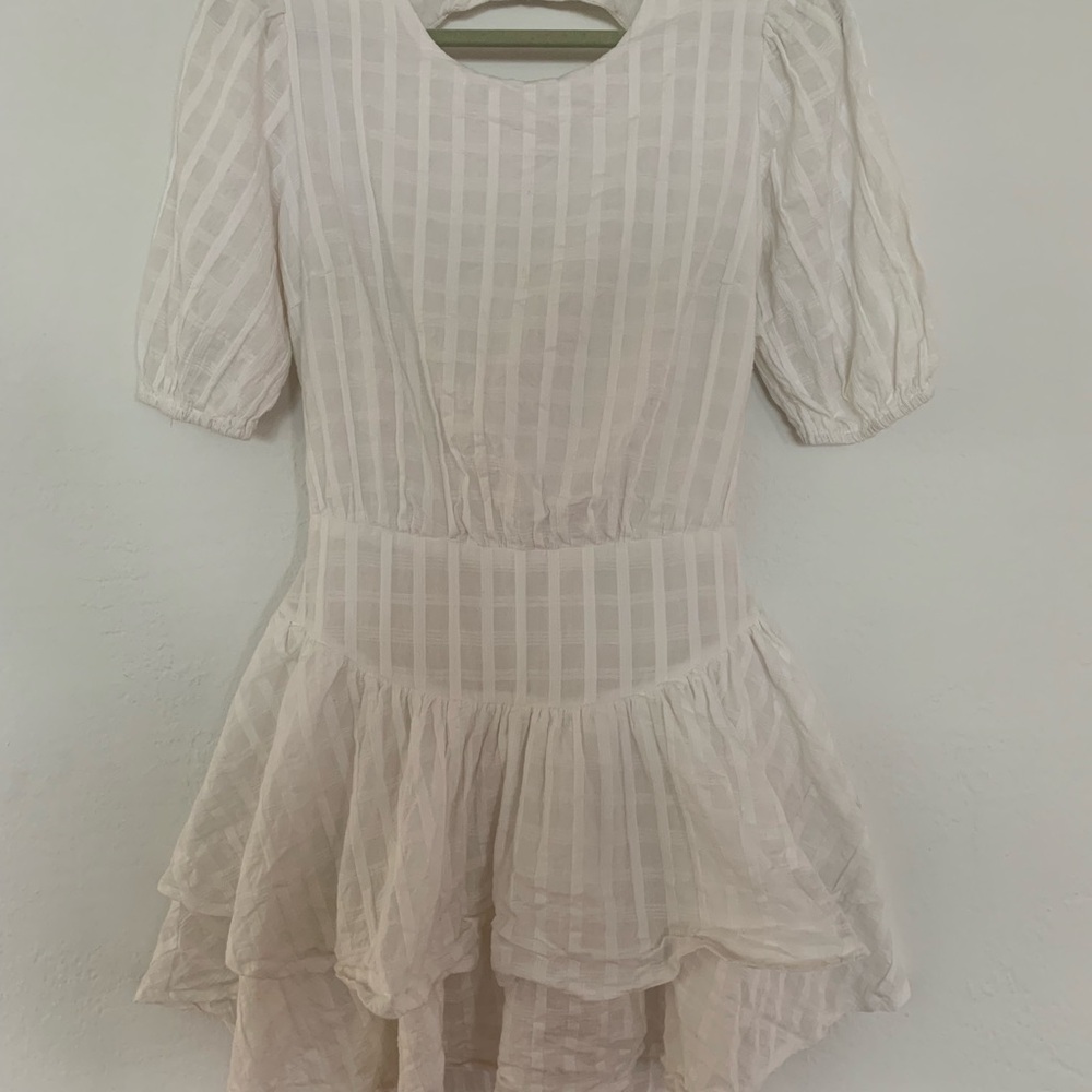 Showpo White Striped Puff Sleeve 80s Dress